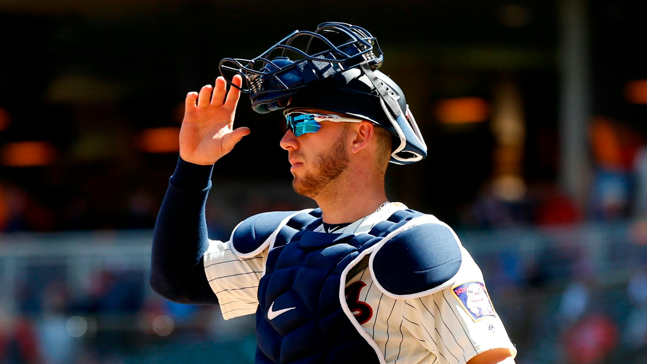 Minnesota Twins catcher Mitch Garver plays against the Cincinnati Reds in a baseball game Saturday, April 28, 2018, in Minneapolis. ( AP Photo/Jim Mone)