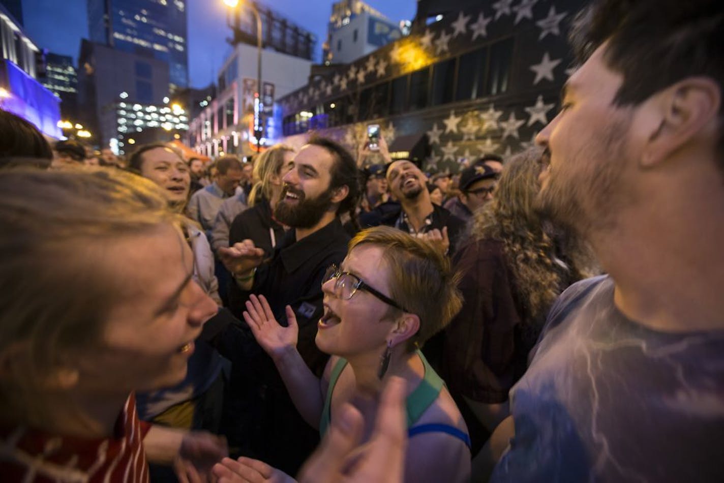 A huge crowd came out for a Prince dance party outside of First Avenue on Thursday night, April 21, 2016.