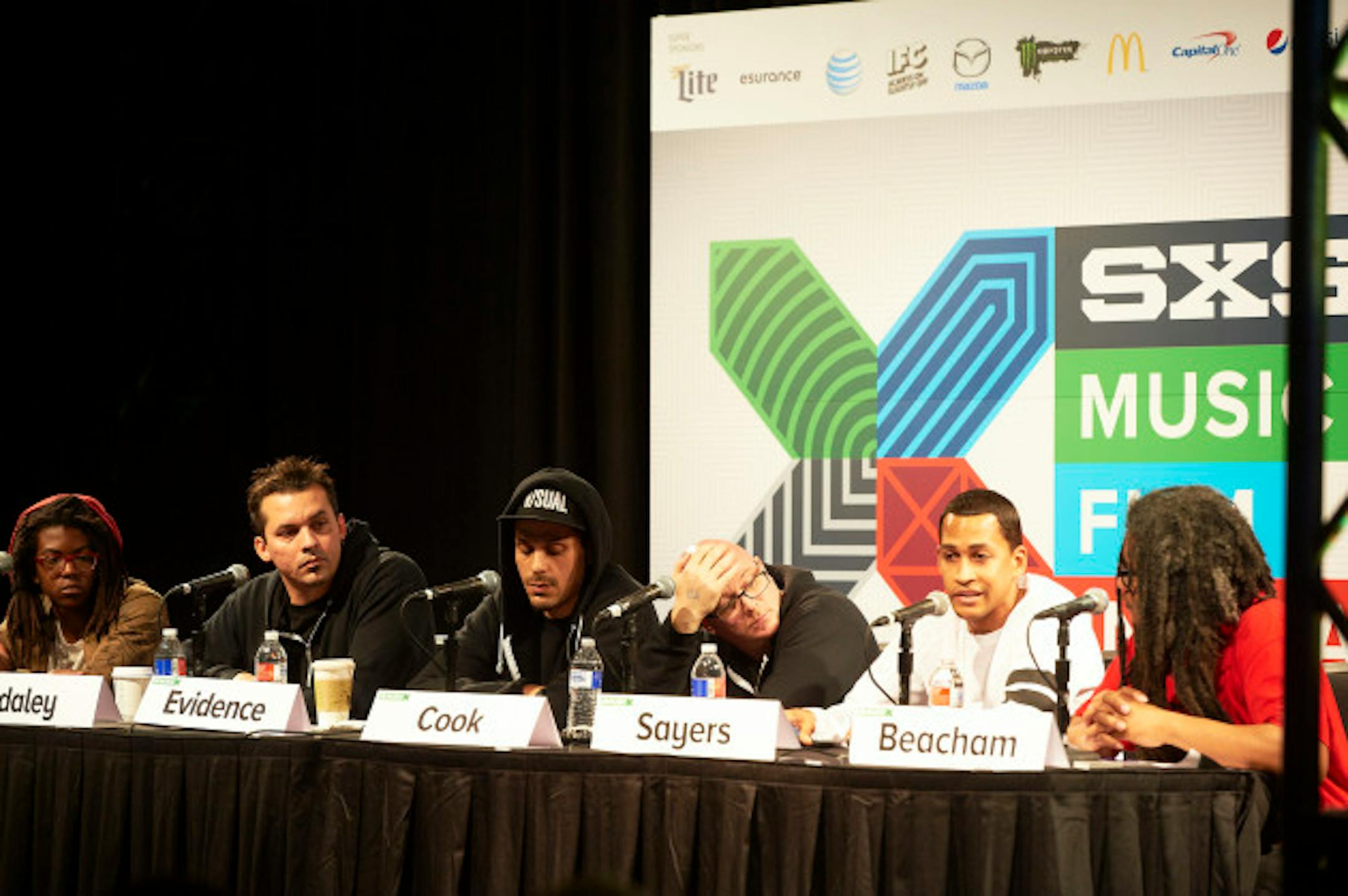 Brent "Siddiq" Sayers, second from right, spoke on a panel celebrating Rhymesayers in March at the South by Southwest Music Conference in Austin, Texas. / Tony Nelson for Star Tribune