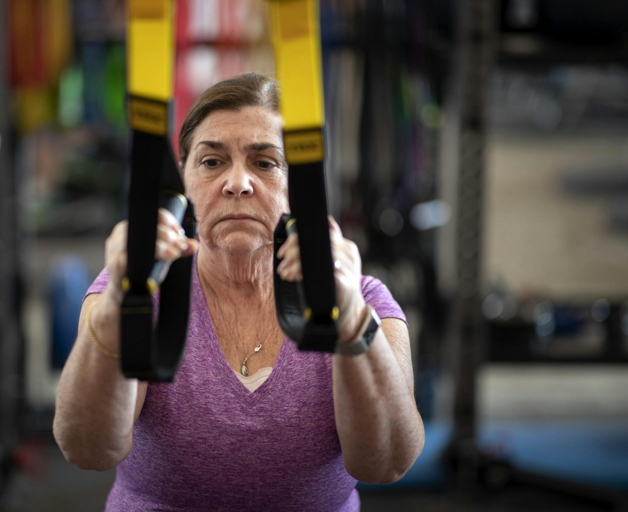 Josephine Camilleri worked out on the TRX at the Dan Abraham healthy living center in Rochester.