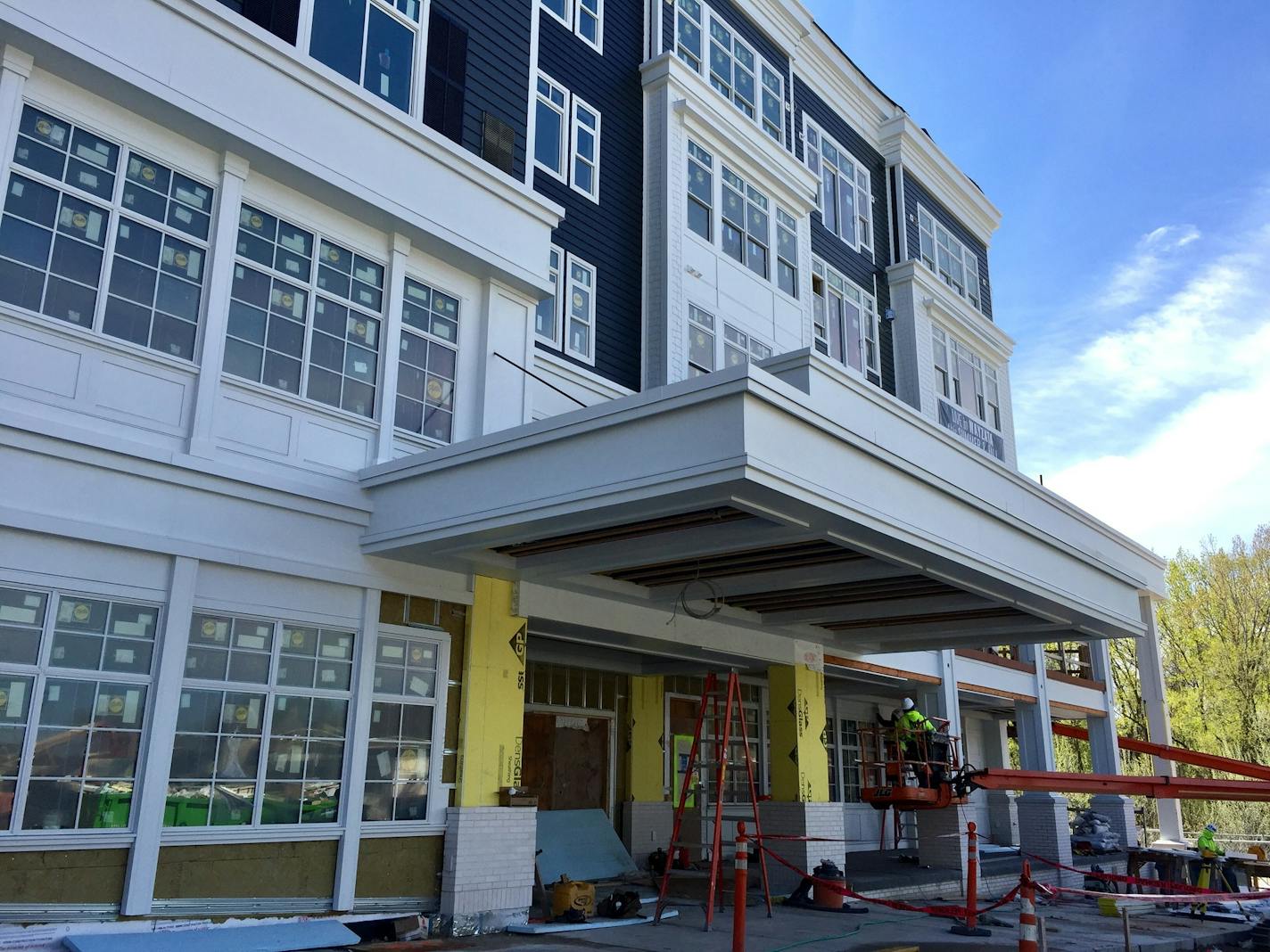 Crews worked on The Landing hotel on May 2, 2017. It's slated to open in June 2017, marking the fifth and final block in the massive $342 million Promenade of Wayzata redevelopment project.