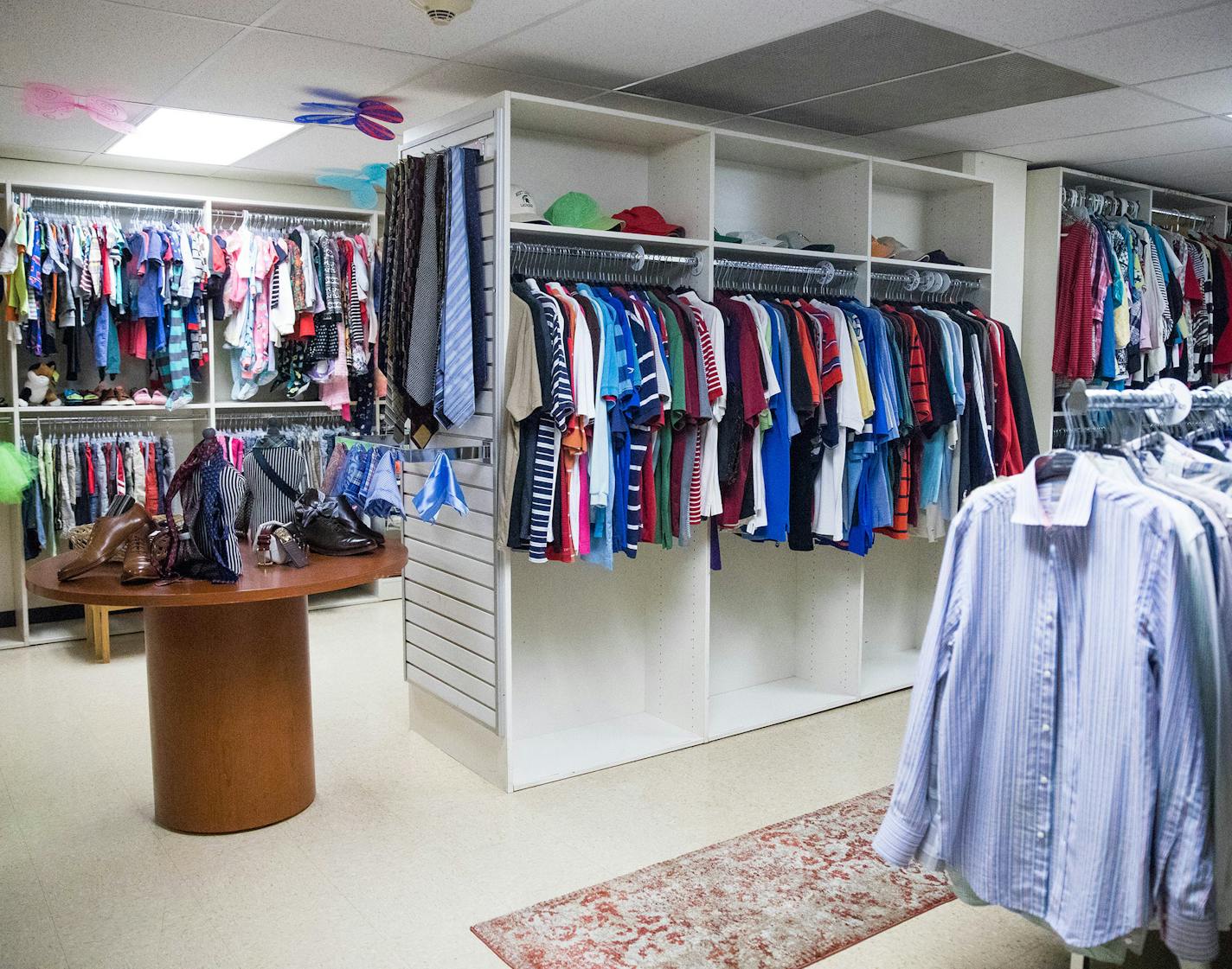 Clothes remain for people to pick out in the clothing room of Catholic Charities, on Monday, June 18, 2018, in Chicago. In addition to this there are new showers and a laundry facility for Chicago's homeless, which comes after Pope Francis' call to serve. (Courtney Pedroza/Chicago Tribune/TNS)