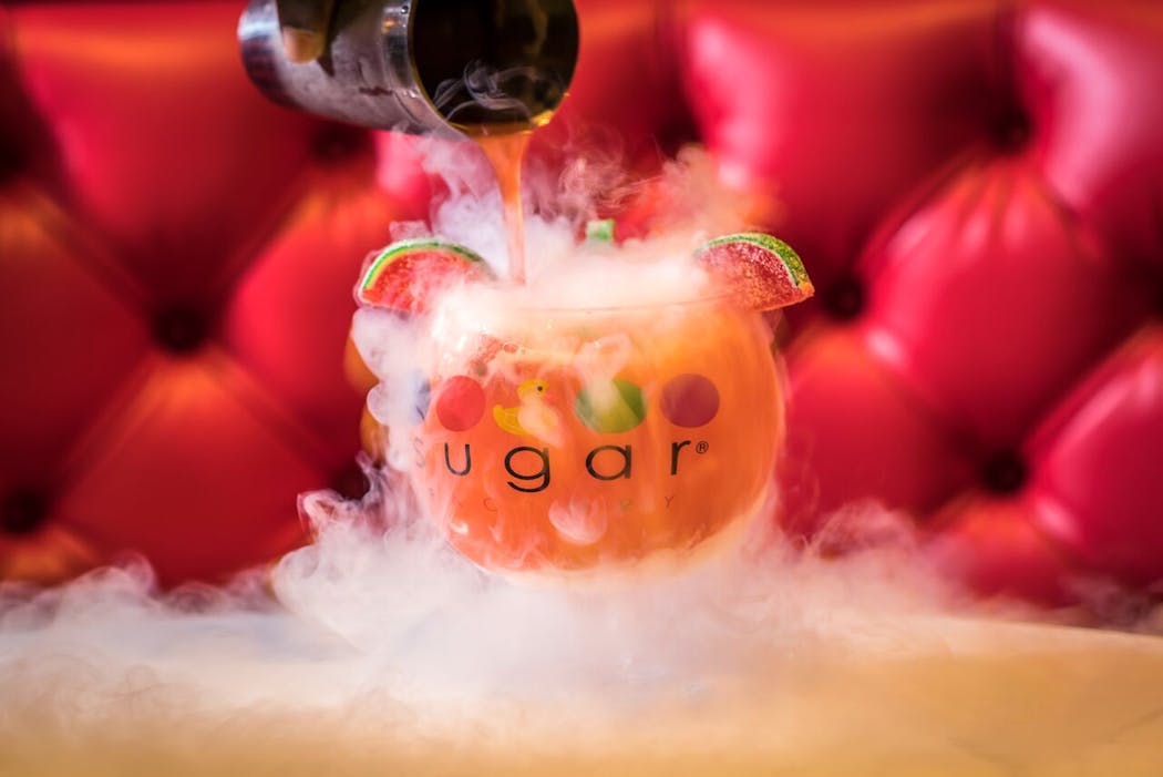 Candy cocktails in giant smoking goblets are a signature item at Sugar Factory, which has 24 locations worldwide.