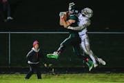 Holy Family tight end Ryan Bowlin hauls in a 17-yard touchdown reception against Dassel-Cokato. Bowlin had two TD catches in the Fire's 32-7 victory o
