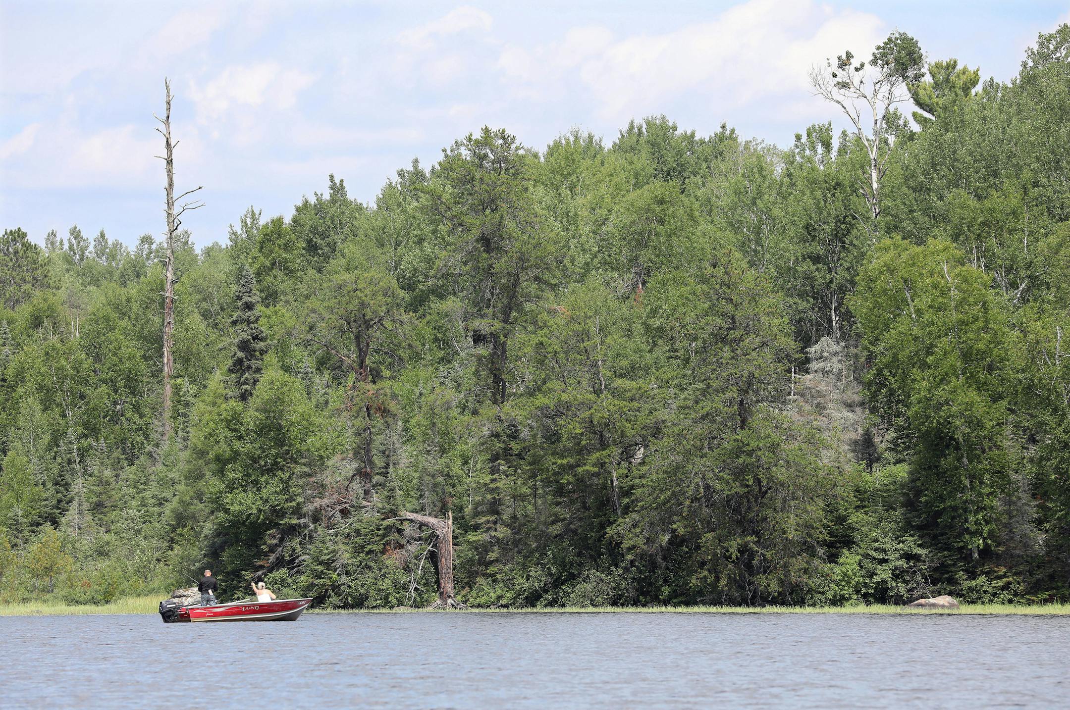 Photos by Bob King taken July 16, 2019, for Opinion Exchange/Editorial on Twin Metals, to publish November 24, 2019. Boaters on Kawishiwi: Anglers fish on Birch Lake in mid-July near the shoreline where mine buildings would be erected should the Twin Metals project happen.