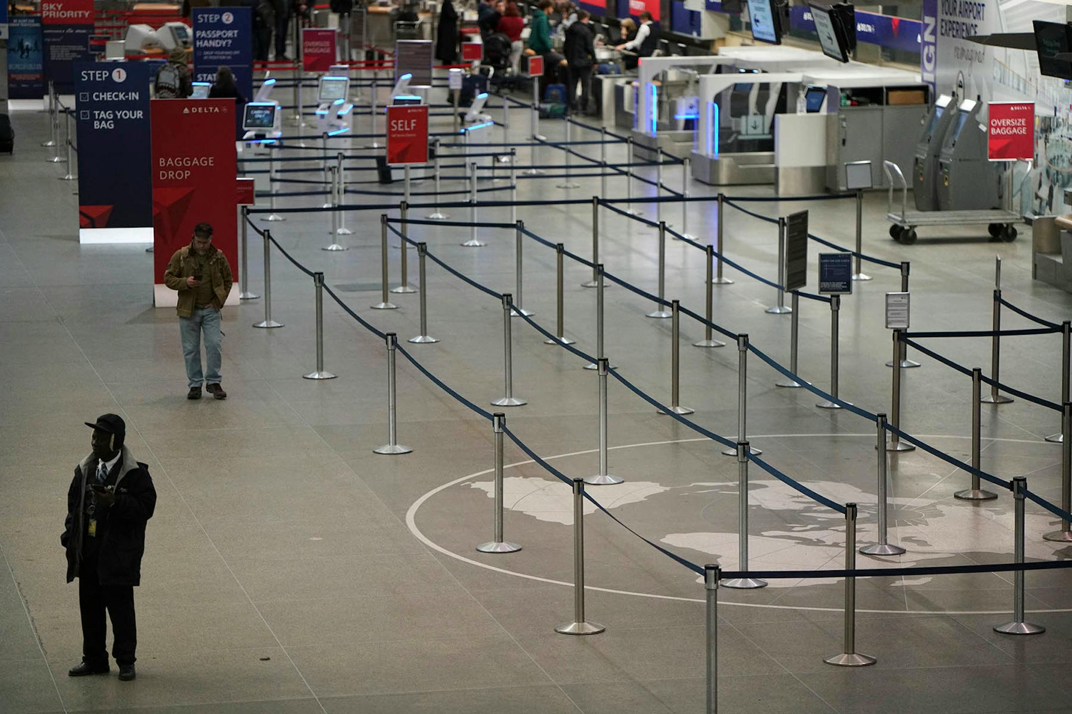 There were fewer travelers than normal at MSP with many flights cancelled.