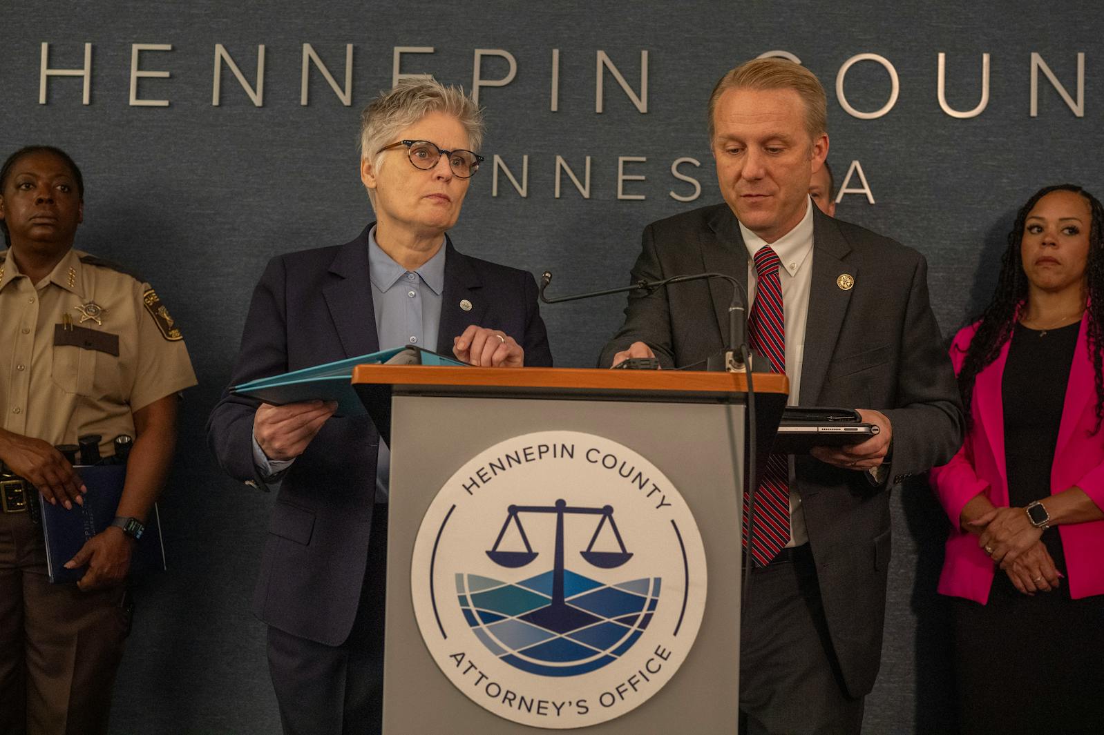 Hennepin County Attorney Mary Moriarty left, and BCA Supervisor Drew Evans spoke during a press conference. Moriarty announced multiple charges Against Vance Luther Boelter, and the state will seek first-degree murder charges at the Hennepin County Government Center in Minneapolis , MN. Monday June 16, 2025.] JERRY HOLT • jerry.holt@startribune.com



Hennepin County Attorney’s Office to hold press conference on charges against Vance Luther Boelter. It will be held in the auditorium...