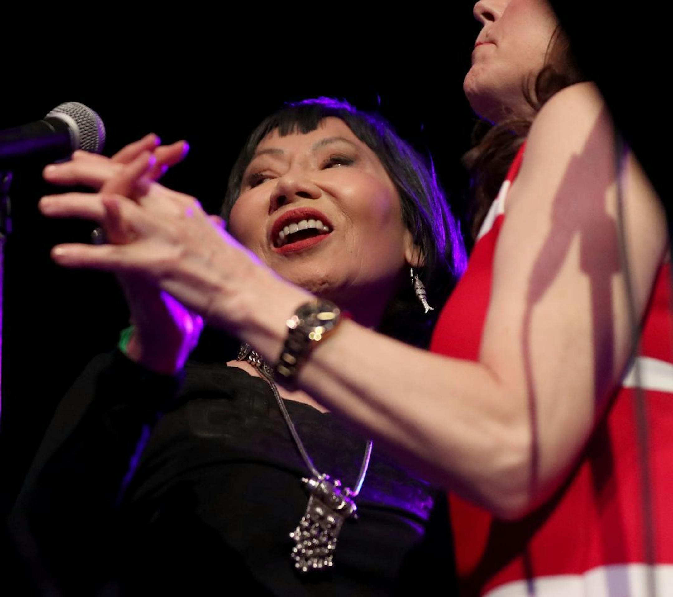 The Rock Bottom Remainders--including literary giants Stephen King, Amy Tan, Dave Barry and other writers--kicked off the Wordplay Festival Friday, May 10, 2019, at First Avenue in Minneapolis, MN. Here, Amy Tan, left, was part of the rhythm section and performed with band mates at First Avenue. Between band members, they've published more than 150 titles and sold more than 350 million books.