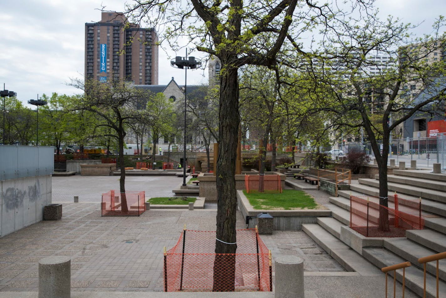 Construction has begun at Peavey Plaza in downtown Minneapolis.