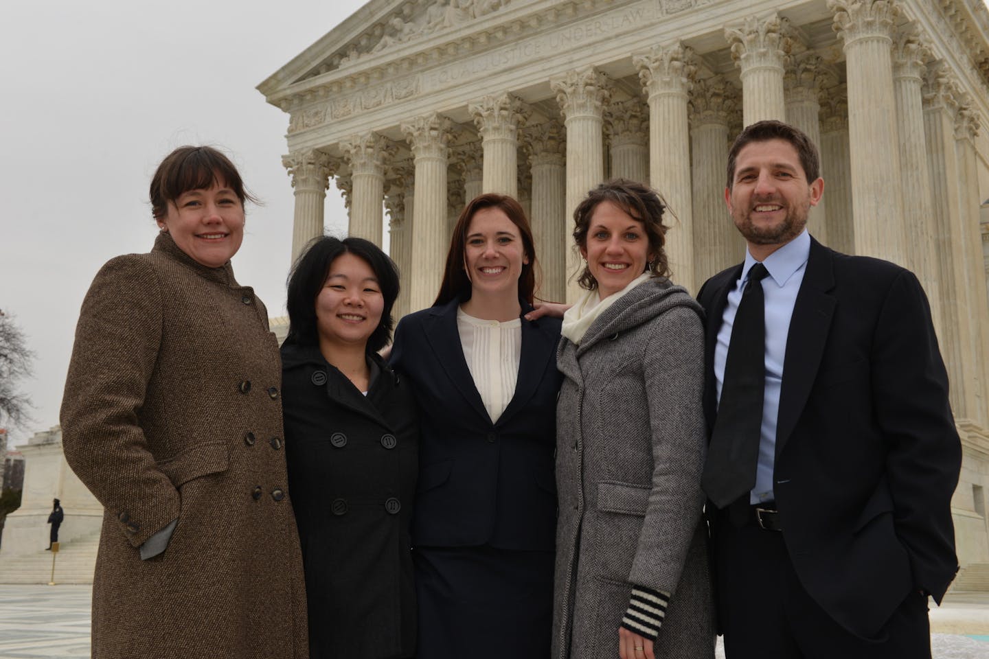 From left to right, Kate Evans, Julia Decker, Caitlinrose Fisher, Anna Finstrom, Dean David Wippman, Prof. Ben Casper.