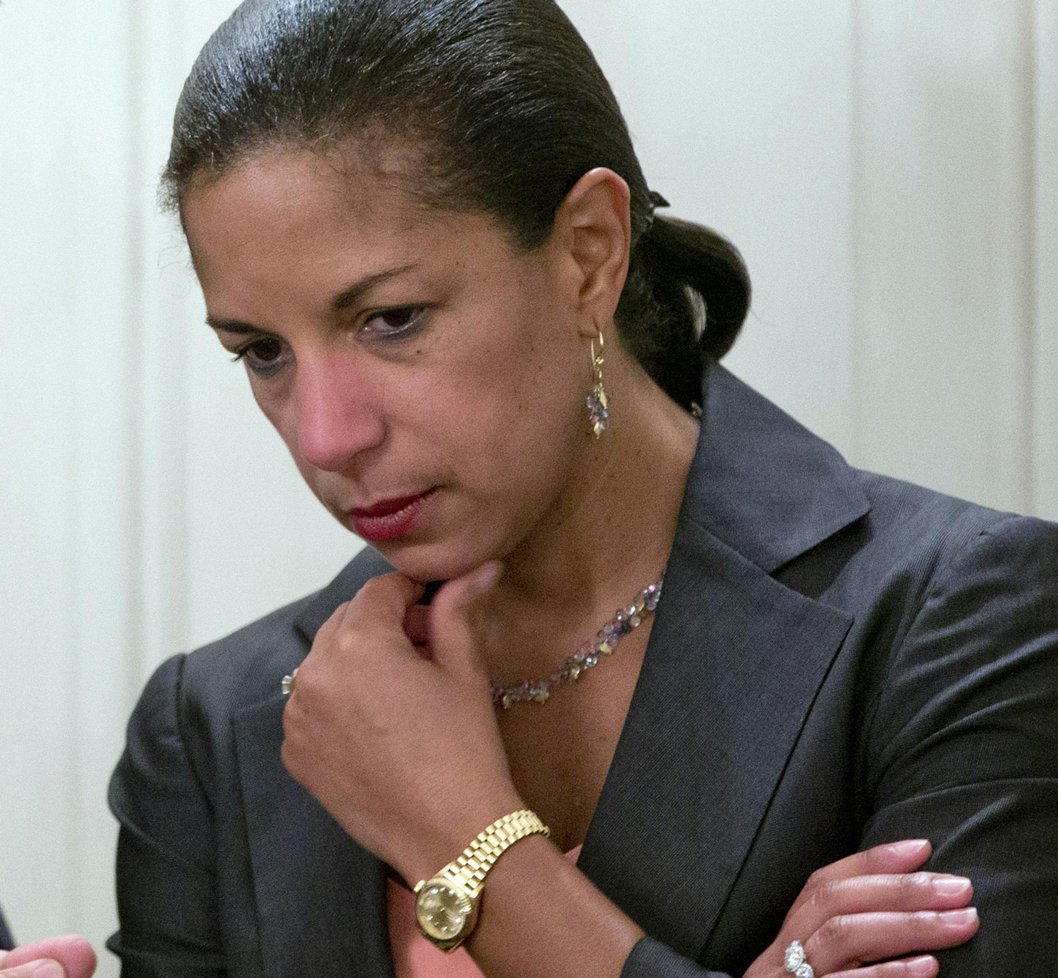 FILE - In this July 25, 2013, file photo U.S. National Security Adviser Susan Rice is seen at the White House in Washington. Sunday, Feb. 23, 2014, Rice said on NBC's "Meet the Press" that it would be a ìgrave mistakeî for Russia to intervene militarily in Ukraine. Rice said during that during President Barack Obama's phone conversation Friday with Russian President Vladimir Putin, the two leaders agreed that a political settlement in Kiev should ensure the unity of the country and the