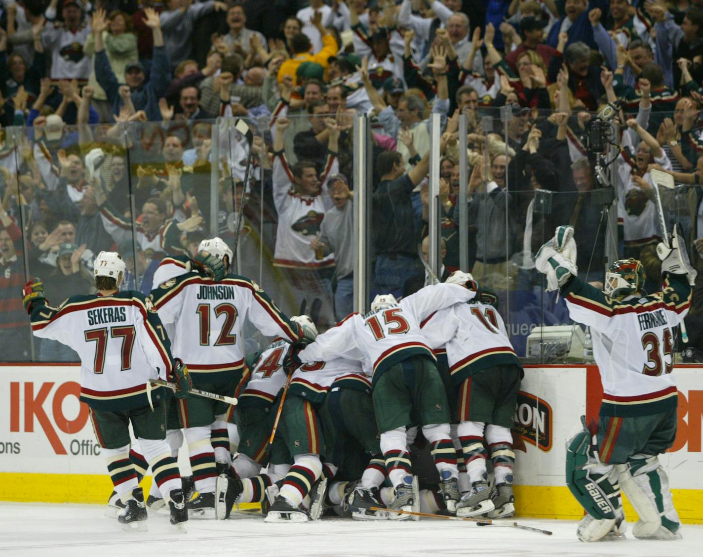 ST. PAUL - 4/21/03 - The Wild beat the Colorado Avalanche were tied 3 - 2 in overtime to force a seventh game in their NHL playoff series Monday night at Xcel Energy Center.