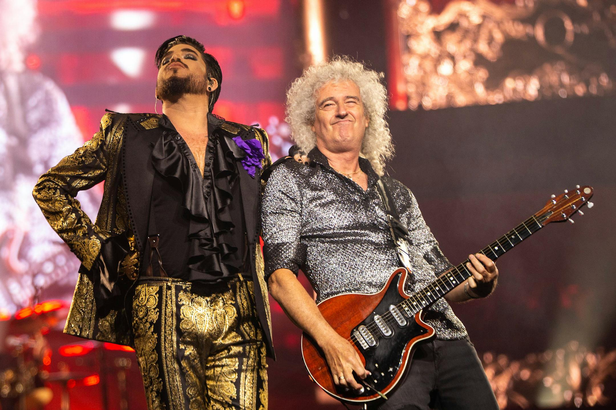 Queen guitarist Brian May and Adam Lambert perform at Xcel Energy Center Saturday, August 10, 2019. ] NICOLE NERI &#x2022; nicole.neri@startribune.com