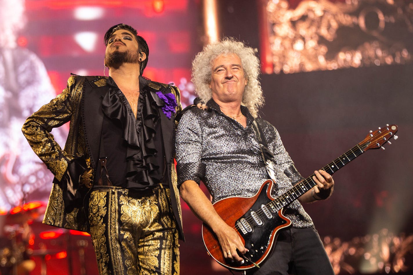 Queen guitarist Brian May and Adam Lambert perform at Xcel Energy Center Saturday, August 10, 2019. ] NICOLE NERI &#x2022; nicole.neri@startribune.com