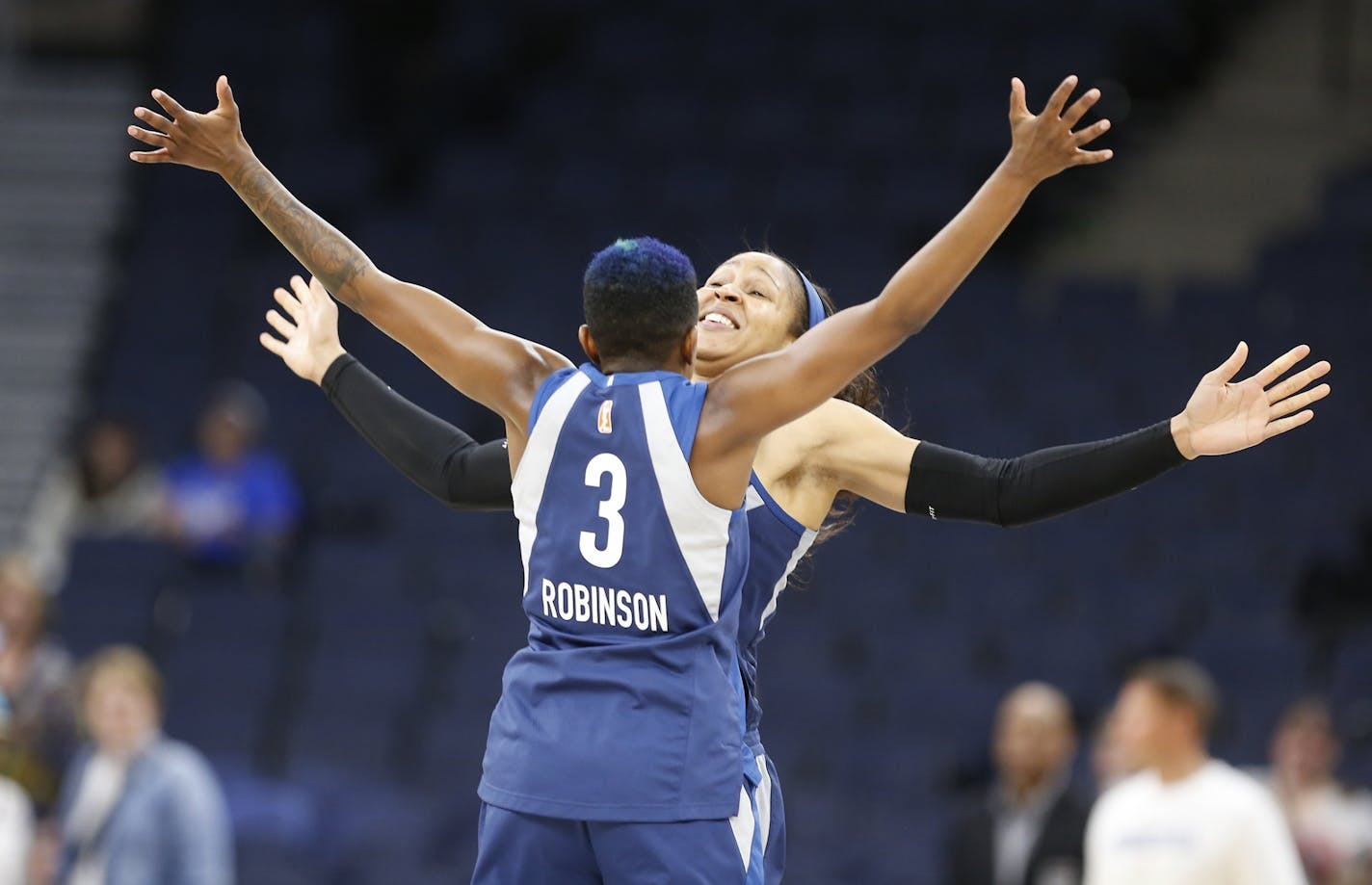 Minnesota Lynx forward Maya Moore (23) and Minnesota Lynx guard Danielle Robinson during a game at target Center.