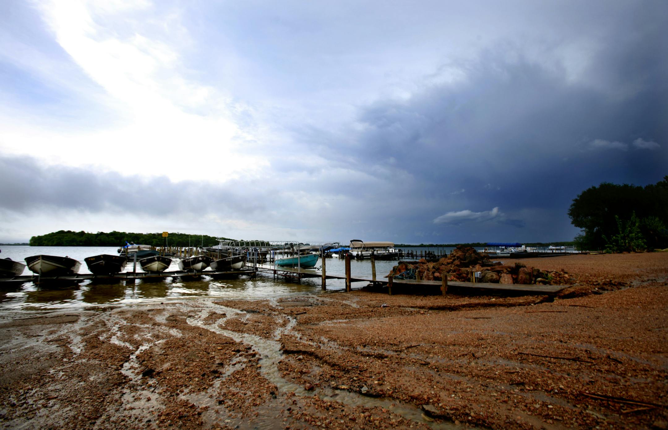 Coney Island in Lake Waconia can be seen from Mase's In Towne Marina after a rain storm passed through in 2012.