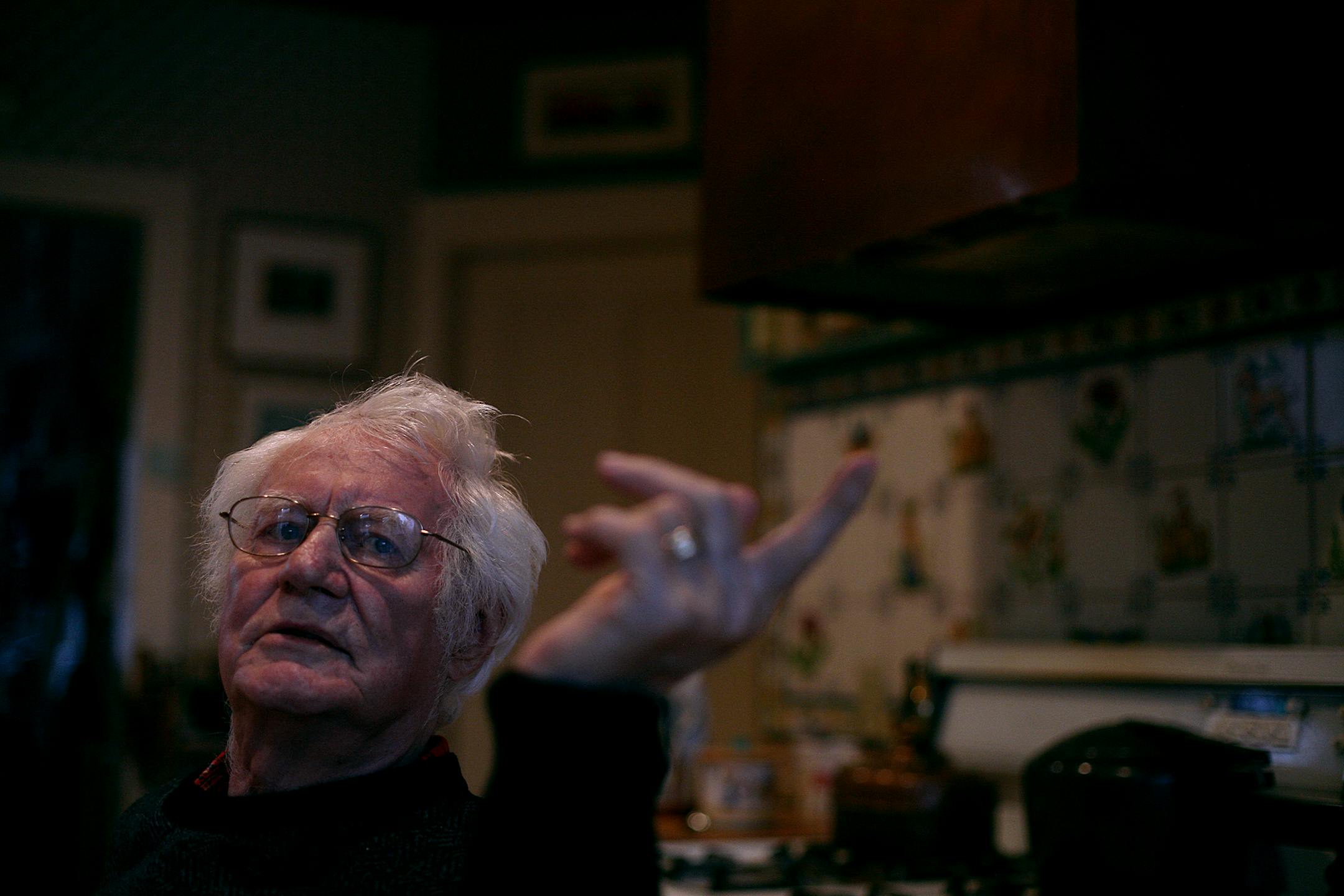 Portrait of poet Robert Bly at his home.