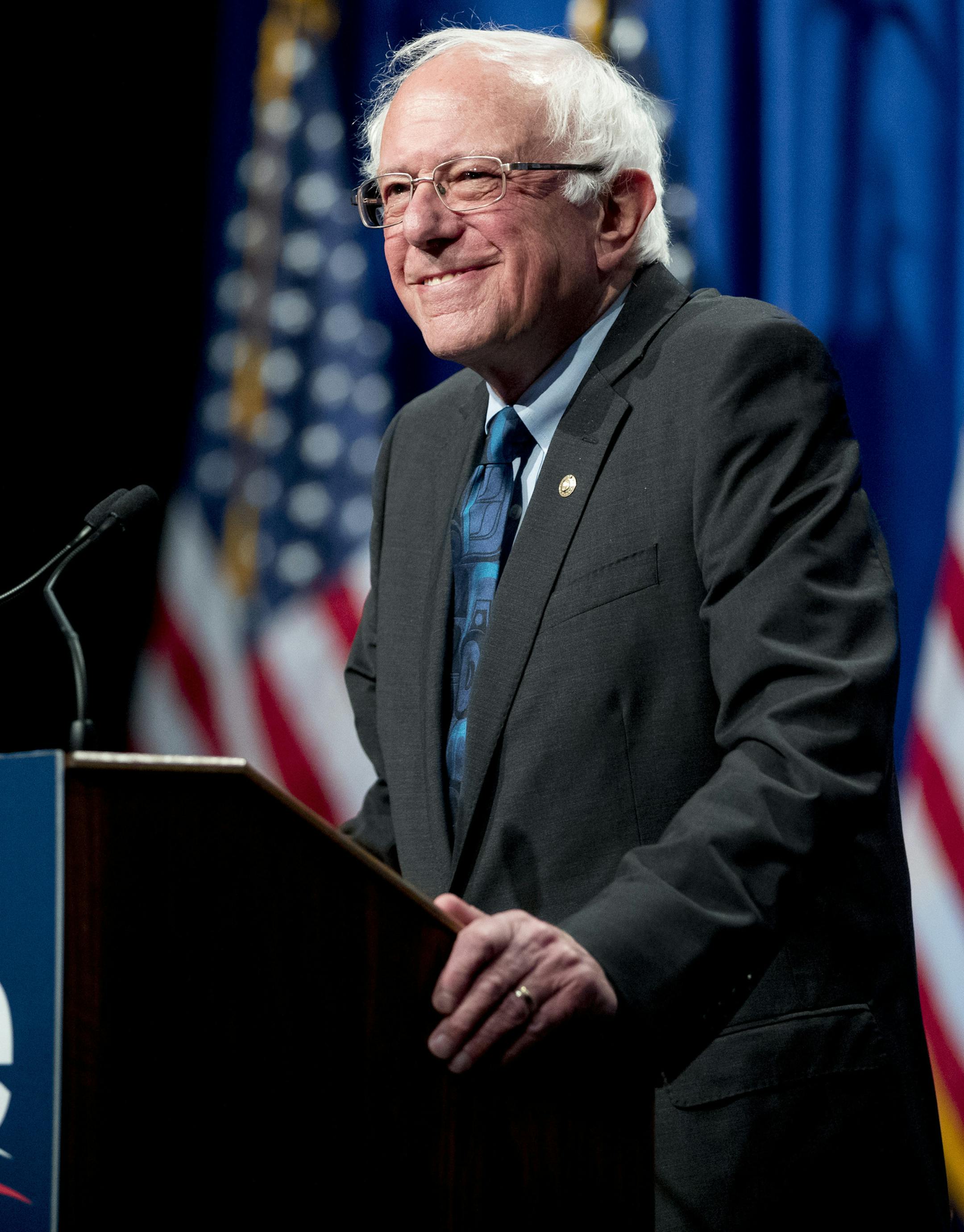 Democratic presidential candidate Sen. Bernie Sanders, I-Vt., arrives to speak at George Washington University in Washington, Wednesday, June 12, 2019, on his policy of democratic socialism, the economic philosophy that has guided his political career. (AP Photo/Andrew Harnik)