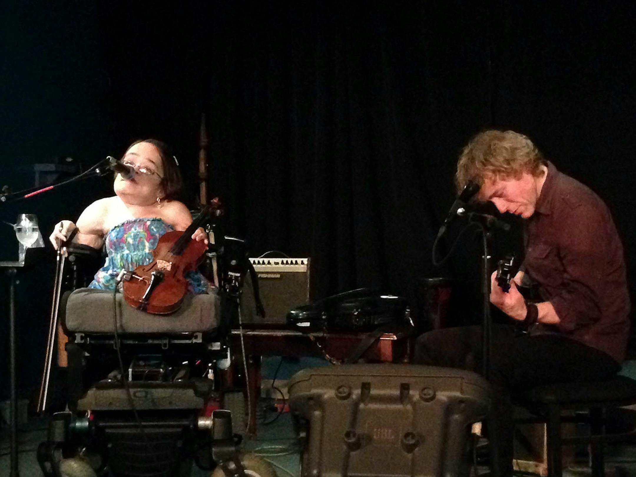 Gaelynn Lea performing with Alan Sparhawk as their duo Murder of Crows at Beaner's in Duluth at the Homegrown Music Festival. May 6, 2016