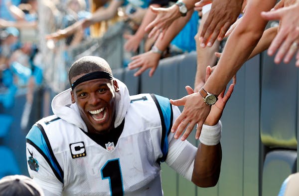 Carolina Panthers quarterback Cam Newton celebrated after Sunday's 46-27 victory over the San Francisco 49ers.
