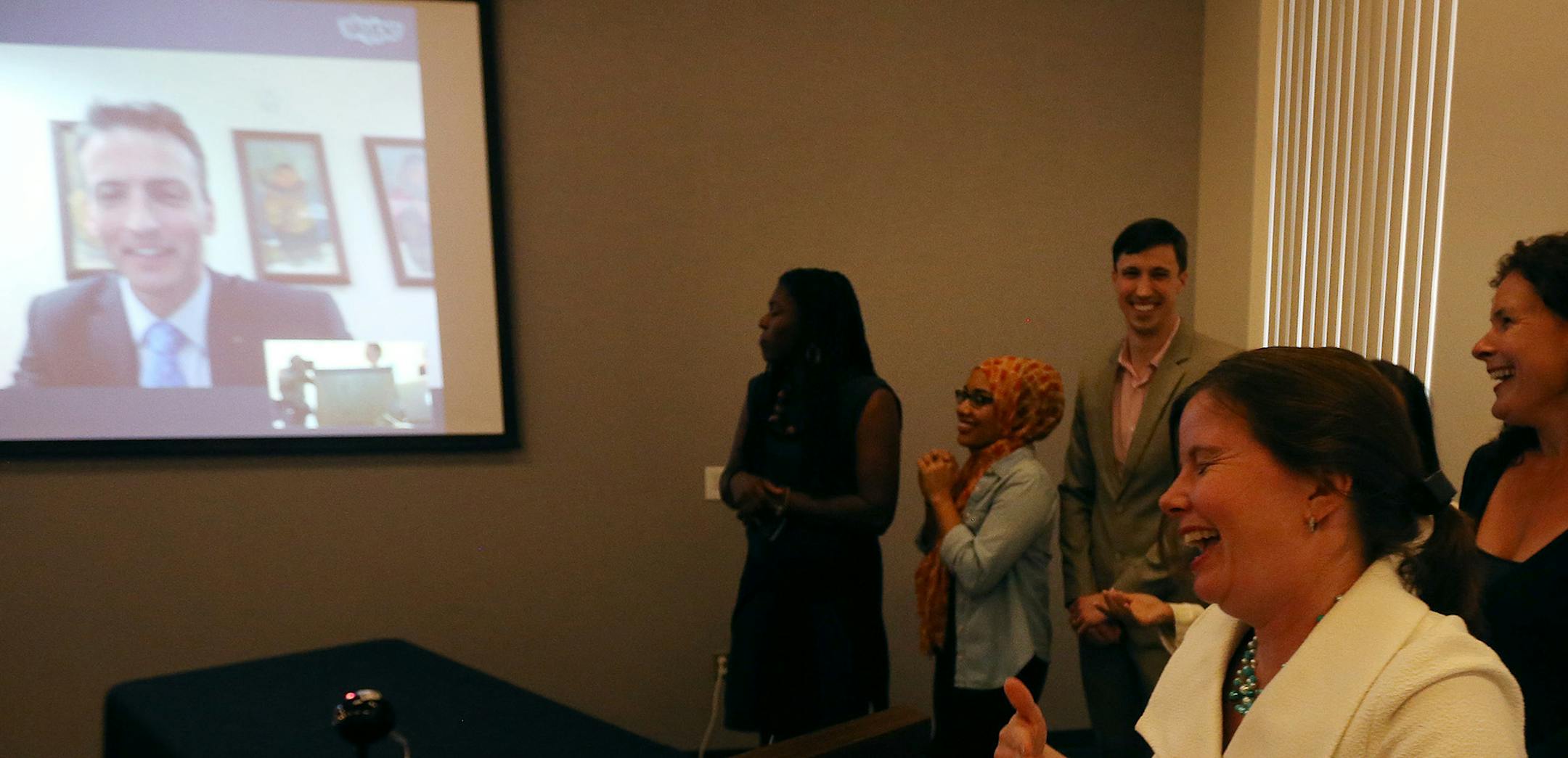 Minneapolis school board vice chair Jenny Arneson and board members talked with Ed Graff via Skype after he was selected as the new superintendent Tuesday May 24, 2016 in Minneapolis, MN.] The Minneapolis school board will name the next superintendent of Minneapolis Public Schools. Jerry Holt /Jerry.Holt@Startribune.com ORG XMIT: MIN1605242058560006