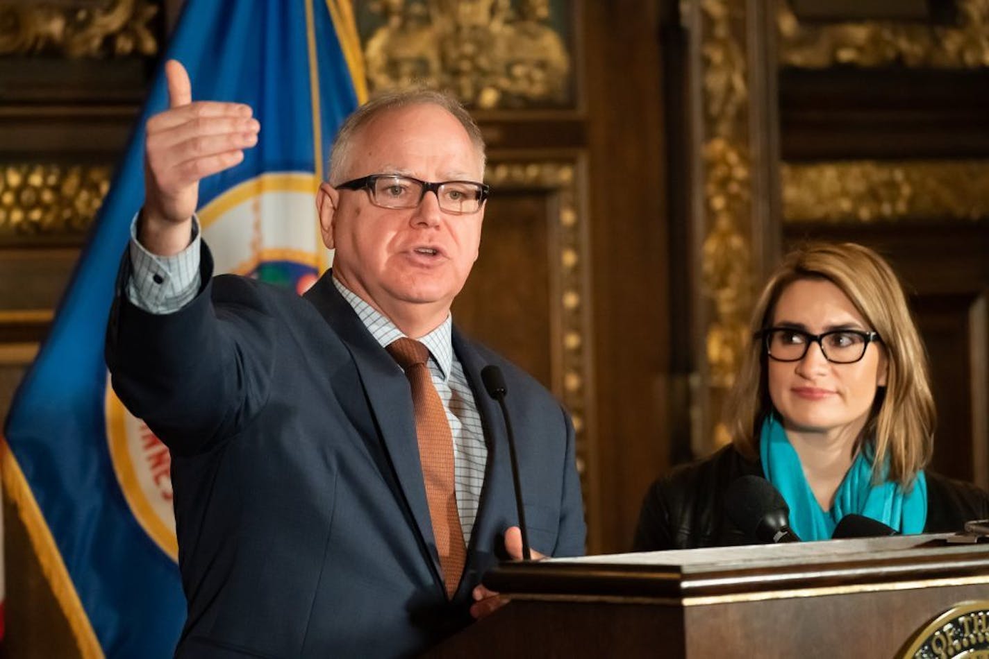 Gov. Tim Walz and Lt. Gov. Flanagan held a press conference to announce major energy and climate policy initiatives on March 4, 2019. Walz first announced the formation of a climate subcabinet a year ago in an effort to get Minnesota back on track to meet its carbon reduction targets.