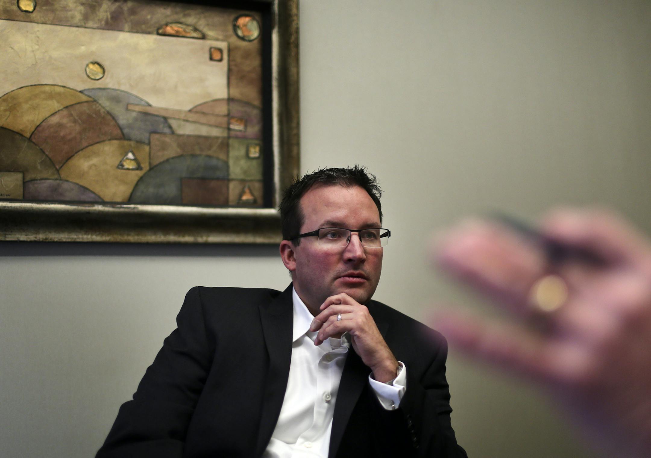 Chris Jeffrey is a partner at accounting mega-firm Baker Tilly and was photographed Wednesday, Oct. 16, 2013, at the Baker Tilly offices in downtown Minneapolis, MN.](DAVID JOLES/STARTRIBUNE) djoles@startribune.com Chris Jeffrey is a partner at accounting mega-firm Baker Tilly. One of his specialties these days is advising clients on how to protect confidential information that they carry on their mobile divices in case of a loss or theft.