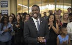 St. Paul mayoral candidate Melvin Carter celebrates his win with family and friends, Tuesday, Nov. 7, 2017, in St. Paul, Minn. (Jerry Holt/Star Tribun
