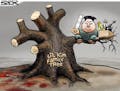Sack cartoon: Kim Jong Un — family man