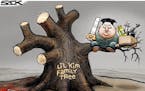 Sack cartoon: Kim Jong Un — family man