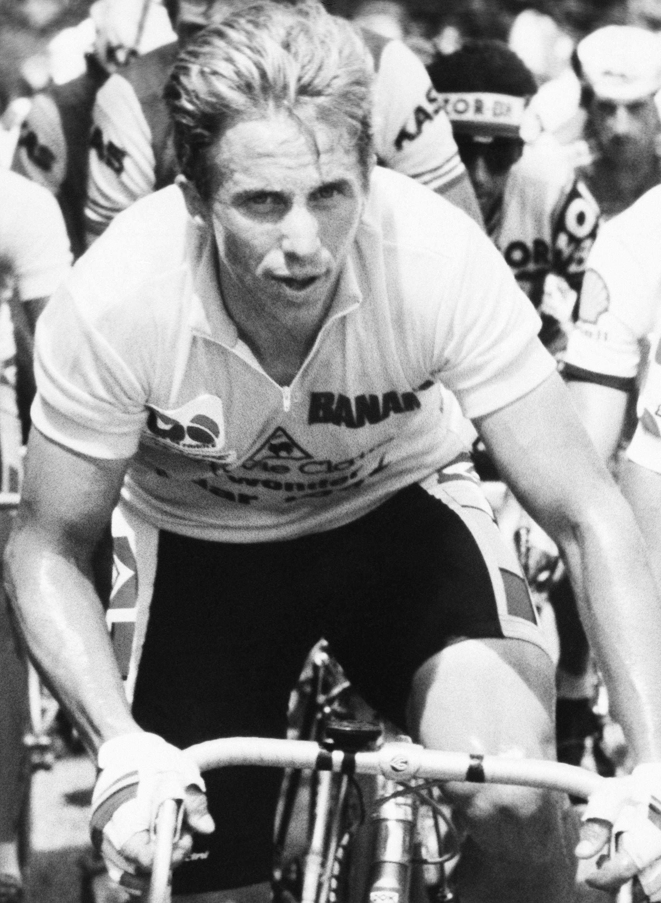 Greg Lemond of the U.S.A. and five-time winner Bernard Hinault of France pedal shoulder to shoulder during the 19th stage of the Tour de France between Villard de Lans and Saint Etienne, central France, July 23, 1986. Lemond remains overall leader more than two minutes ahead Hinault. (AP Photo/Lionel Cironneau) ORG XMIT: APHS303984