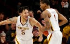 Guards Amir Coffey (5) and Dupree McBrayer are two of the veteran players who are trying to share their 2017 NCAA tournament experience and knowledge 