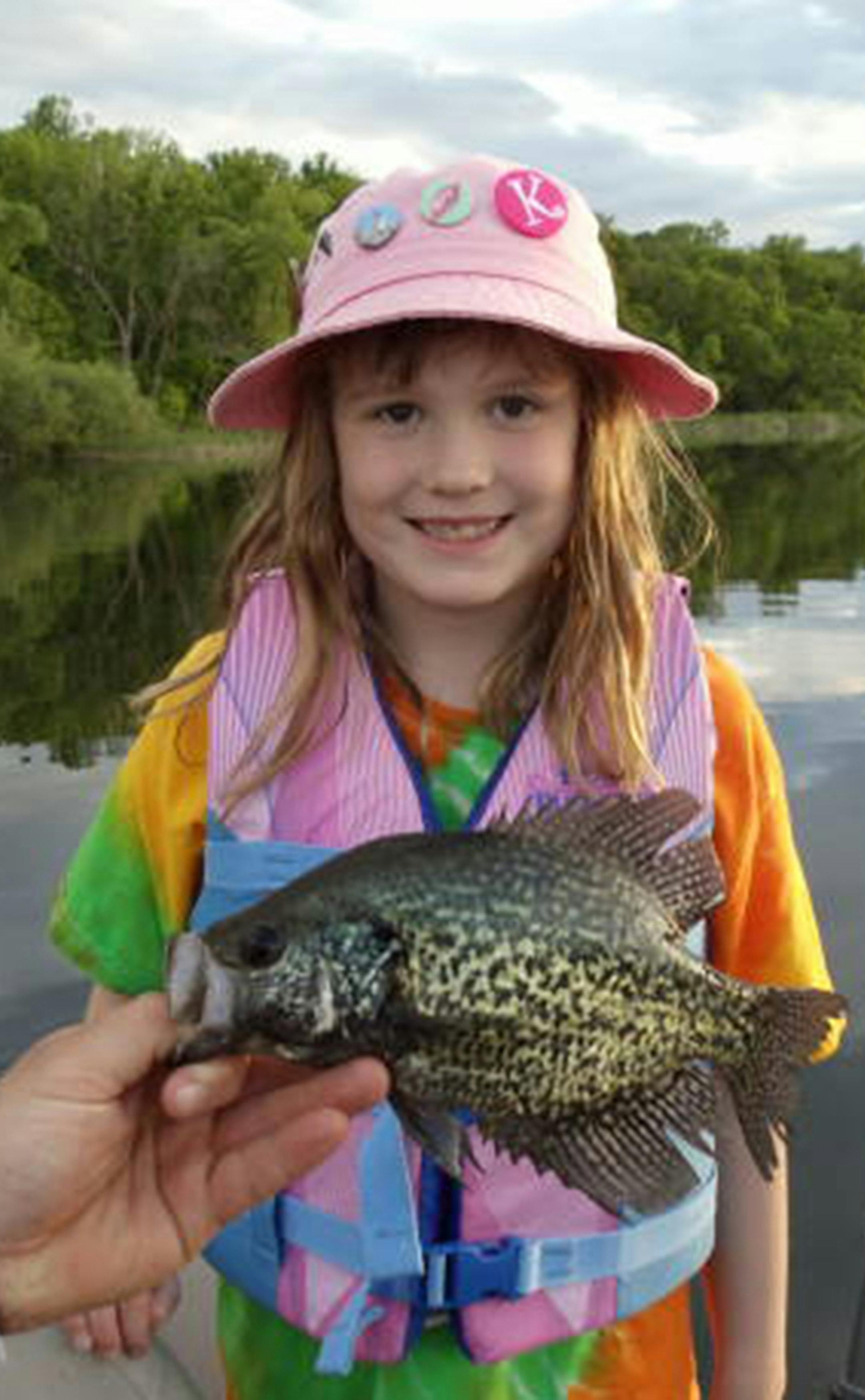 FOOT-LONG CRAPPIE Katelyn Larson, 8 of Fargo, N.D., caught this 12-inch crappie while fishing on West Lost Lake in Ottertail County with her uncle, Jedd Hartmann of Chaska.