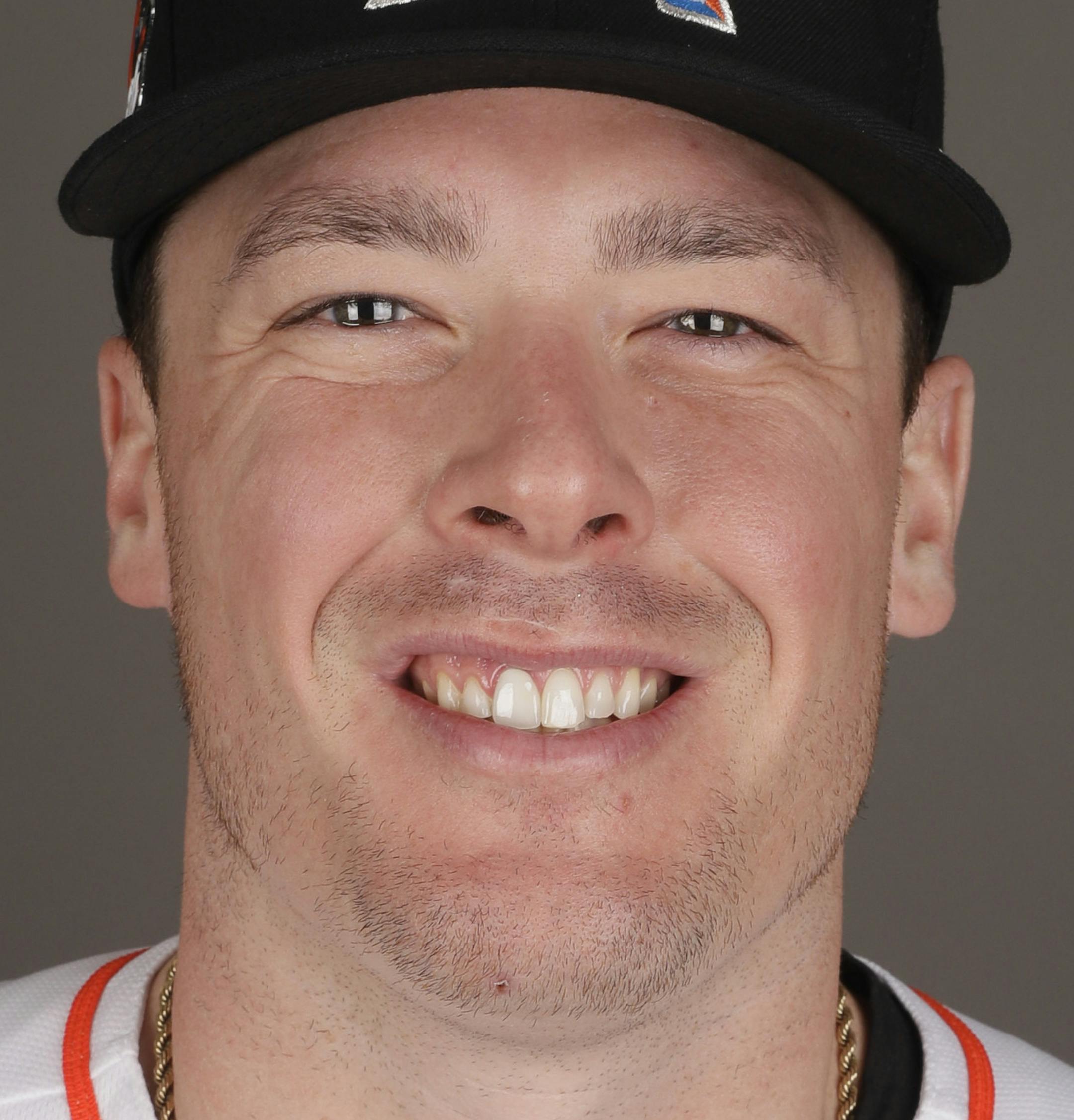 This is a 2017 photo of Justin Bour of the Miami Marlins. This image represents the Marlins active roster on Saturday, Feb. 18, 2017, in Jupiter, Fla. (AP Photo/David J. Phillip) ORG XMIT: NYJW759