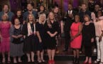 Some of the "SNL" cast members and their moms at the end of the opening sketch.
