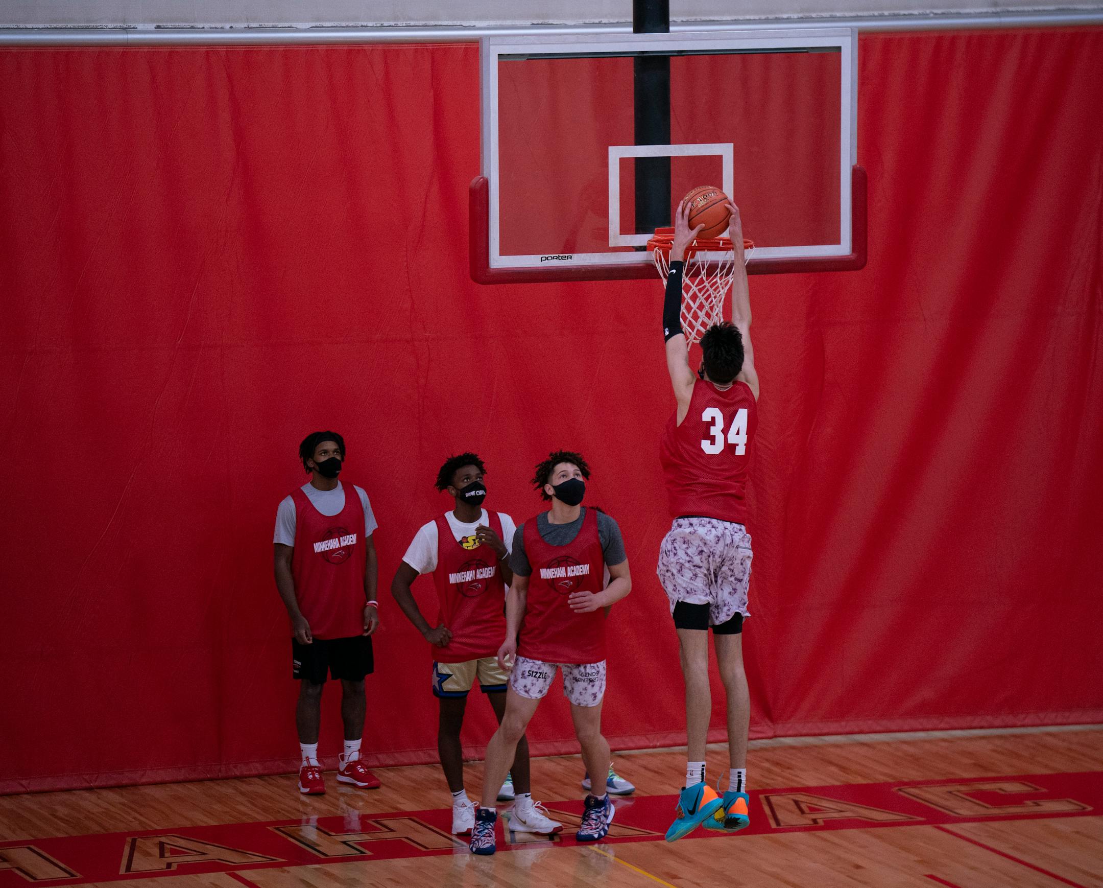 Chet Holmgren dunked during a drill at practice Tuesday night. ] JEFF WHEELER • jeff.wheeler@startribune.com