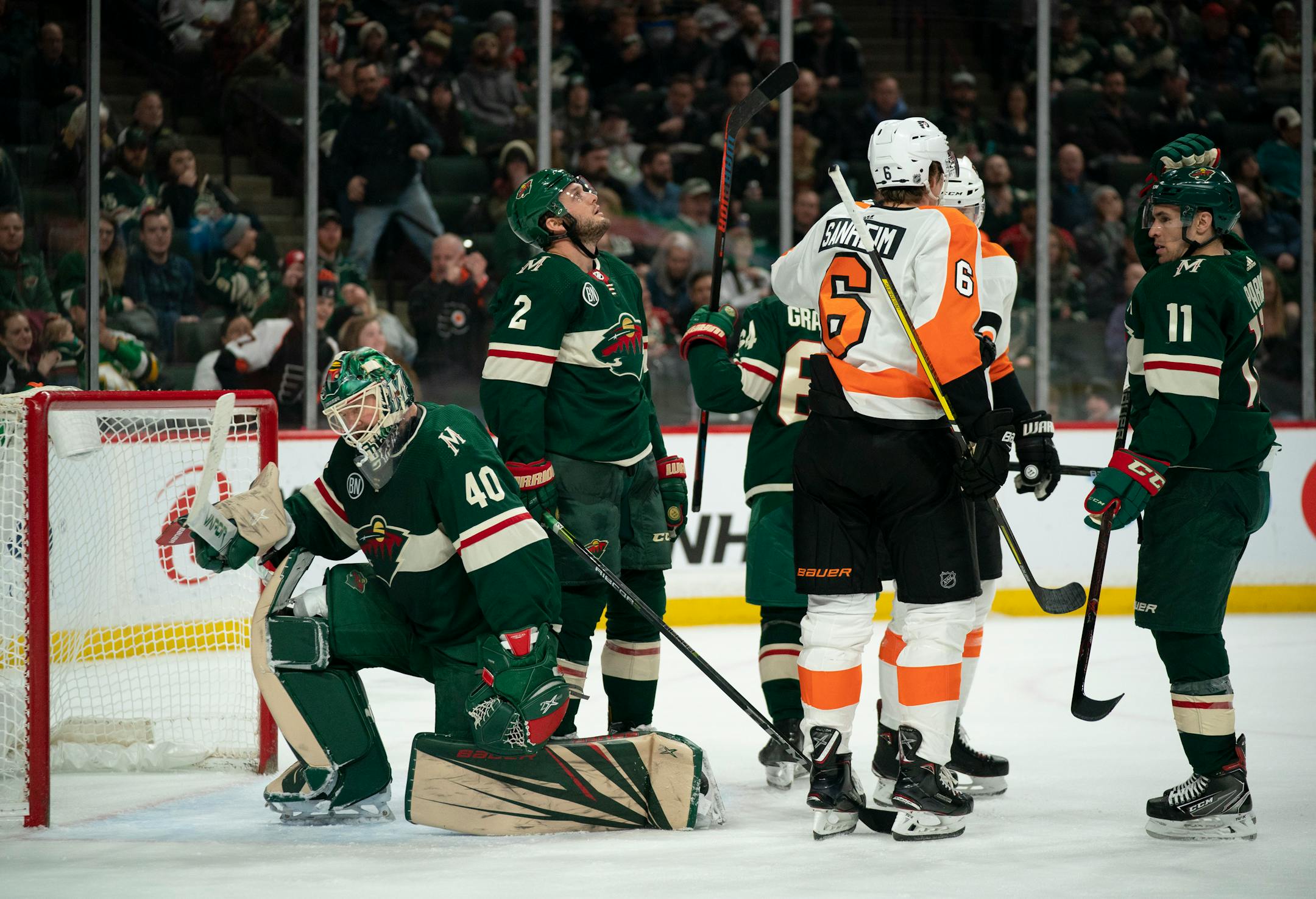 Wild goaltender Devan Dubnyk after he gave up the game-tying goal to Philadelphia Flyers center Sean Couturier in the second period.