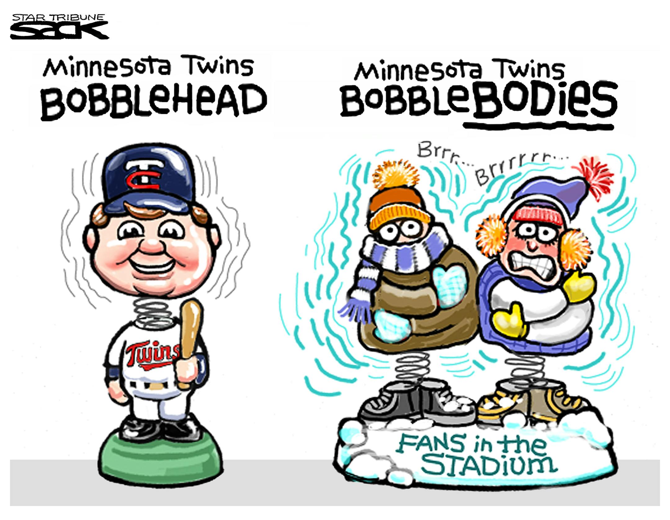 Steve Sack editorial cartoon for April 21, 2013. Topic: Spring snow in Minnesota.