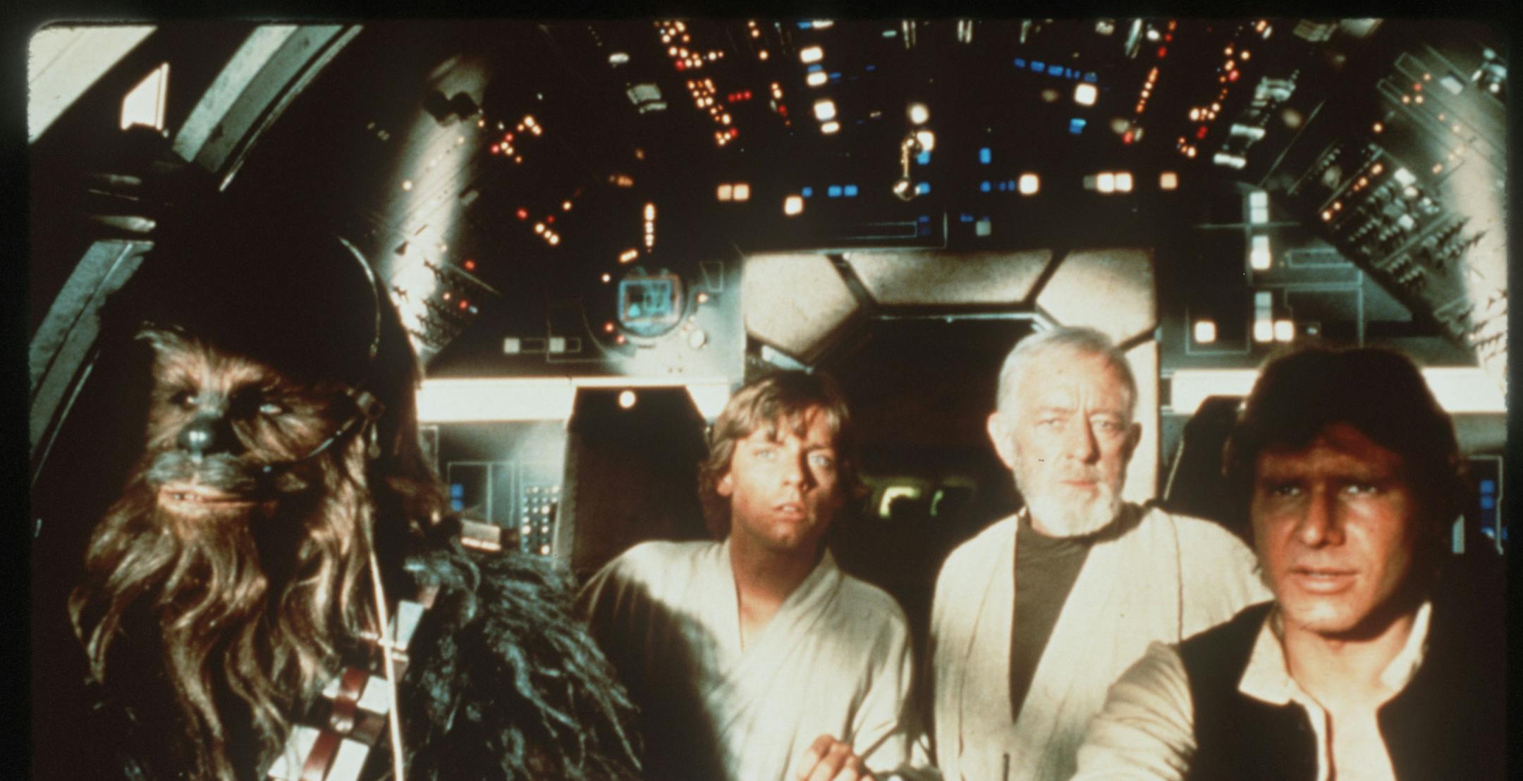 Scene from the 1997 movie "Star Wars." Left to right: Peter Mayhew (as Chewbacca), Mark Hamill, Alec Guiness, and Harrison Ford. Photo provided by Industrial Light & Magic. ORG XMIT: MIN2013061116593158