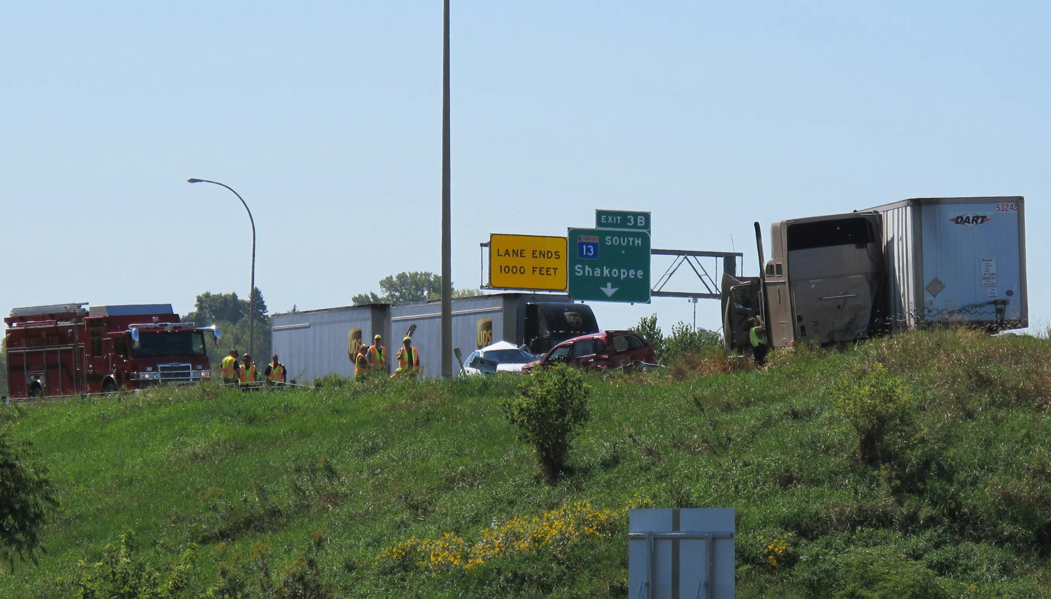 A multivehicle crash on a major south metro interstate late Wednesday morning delayed traffic heading north. The pileup, which appears to involve at least one large truck, occurred about 11:10 a.m. on Interstate 35W near Cliff Road in Burnsville.