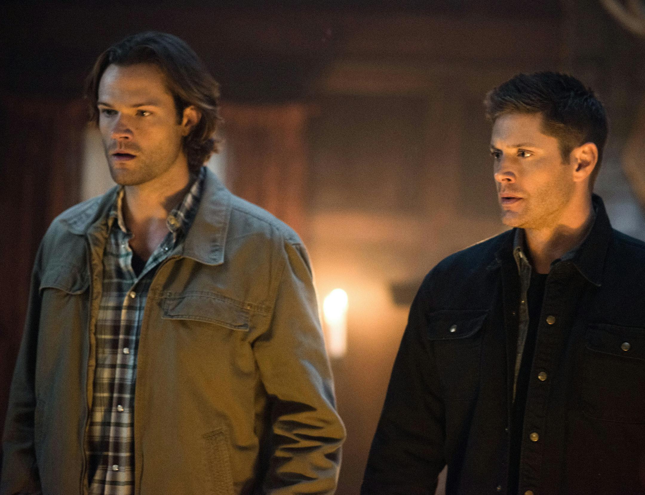 Jared Padaleck, left, as Sam and Jensen Ackles as Dean†in "Supernatural."-- Photo: Diyah Pera/ CW ORG XMIT: Season 12