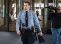 Minneapolis police officer Matthew Harrity leaves the courtroom for lunch break.
