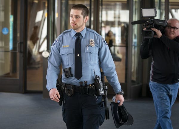 Minneapolis police officer Matthew Harrity leaves the courtroom for lunch break.