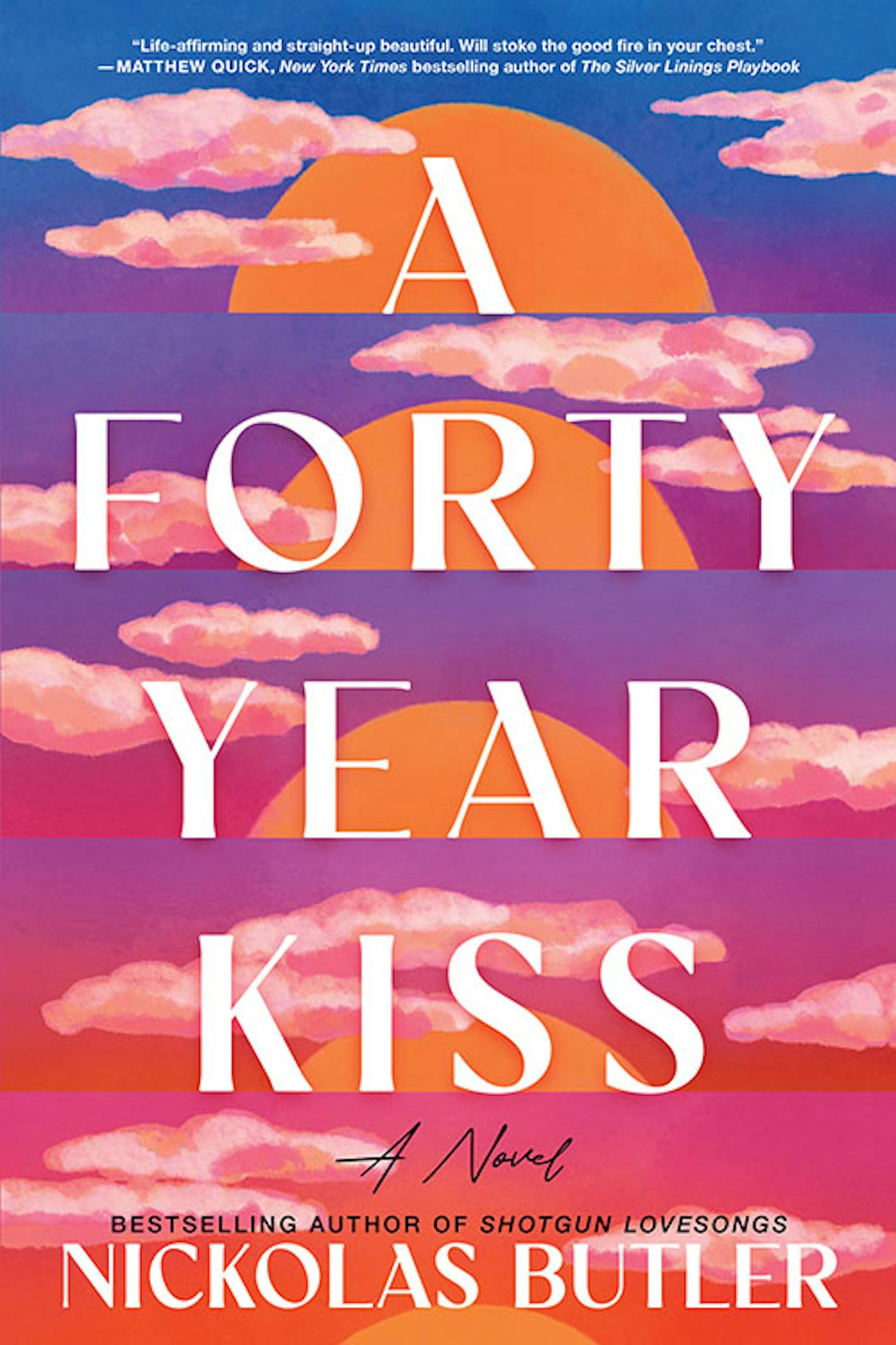 cover of A Forty Year Kiss is  a painting of clouds at sunset