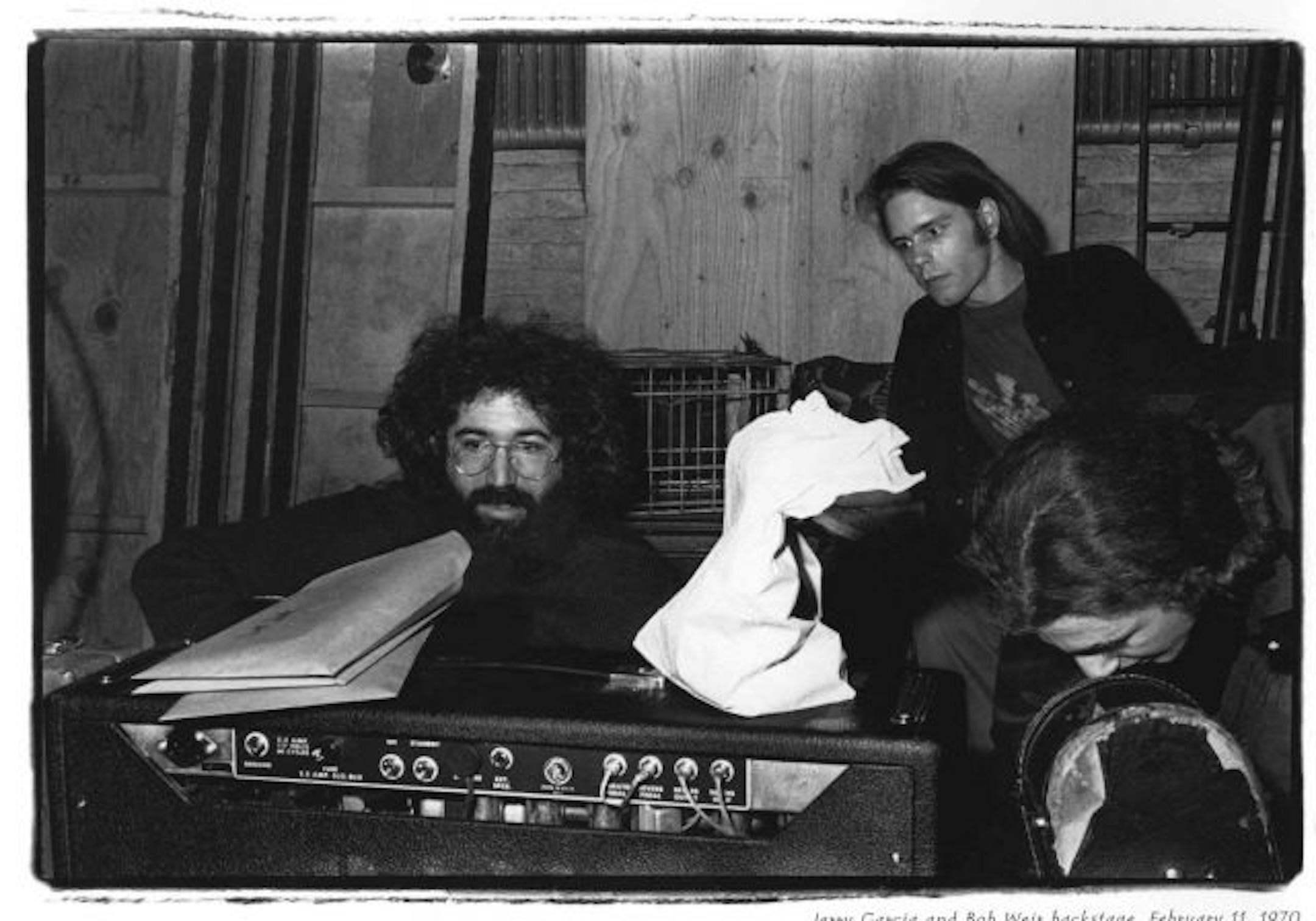 Jerry Garcia, left, and Bob Weir of the Grateful Dead backstage at the Fillmore East in 1970.