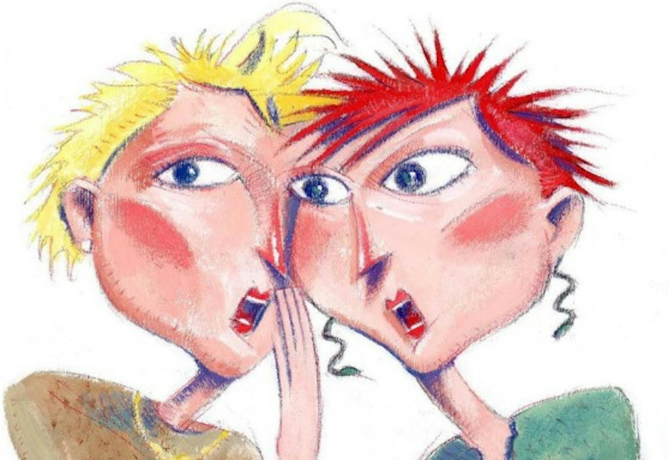 Illustration of two women gossiping at the office