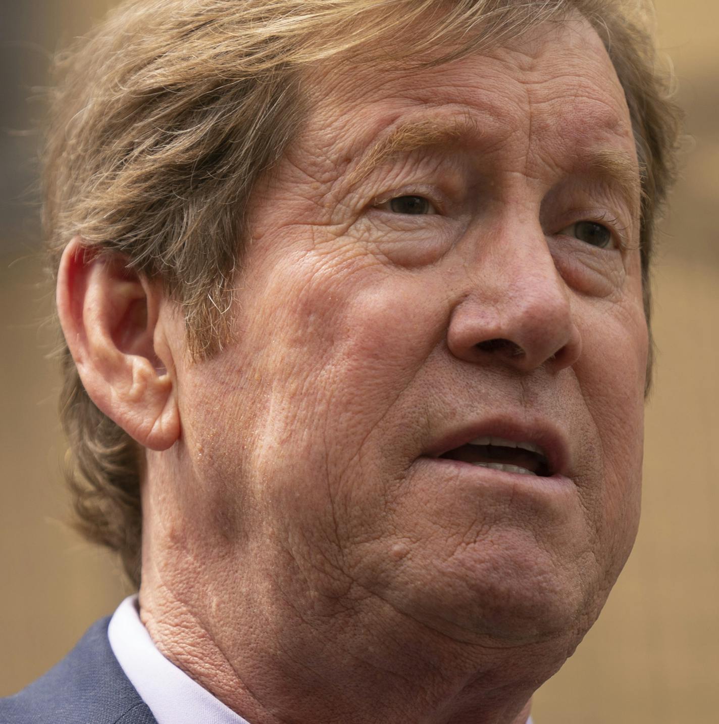 U.S. Senate candidate Jason Lewis spoke at a news conference outside the Third Precinct Police Headquarters in Minneapolis Monday afternoon. ] JEFF WHEELER • Jeff.Wheeler@startribune.com U.S. Senate candidate Jason Lewis held a "Law Enforcement for Lewis" press conference outside the former Third Precinct Police Headquarters in Minneapolis Monday afternoon, June 22, 2020. Lewis was joined by some law enforcement officers, active and retired.