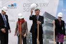 Dr. John Noseworthy of the Mayo Clinic tipped his hardhat to the crowd following an outdoor groundbreaking of Discovery Square. ] ANTHONY SOUFFLE &#xe