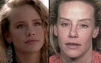 Amanda Peterson is shown in the 1980s film "Can't Buy Me Love," left, and in a recent booking photo.