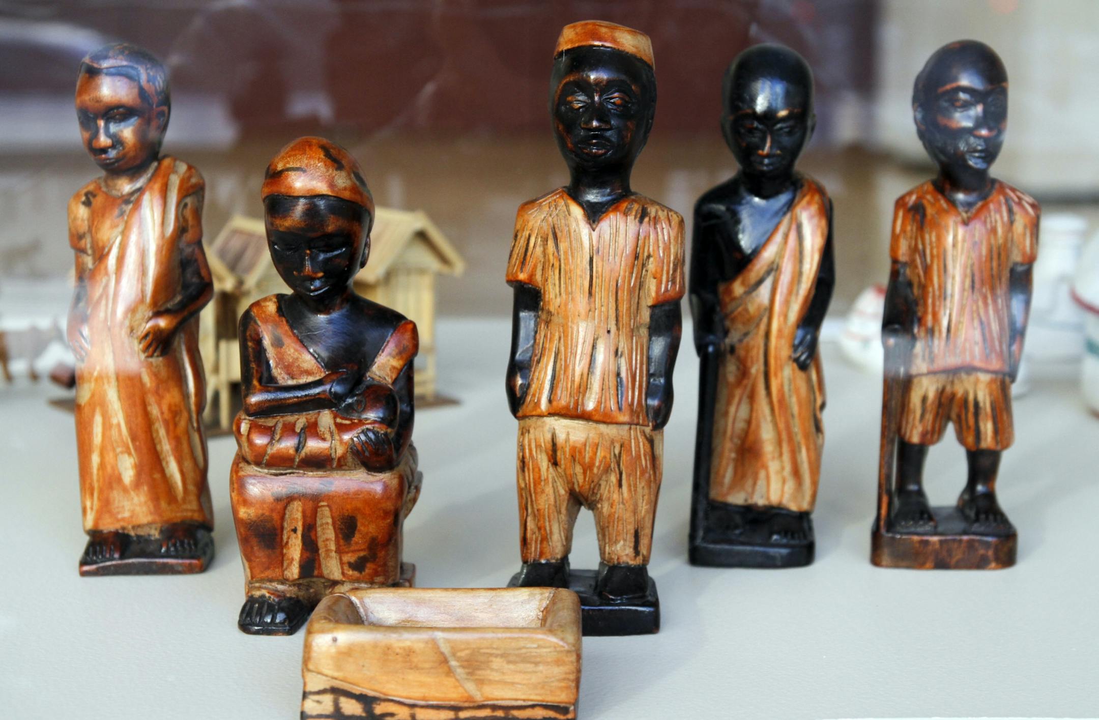 A handcarved wooden Nativity scene from Ghana is on display at Thrivent headquarters.